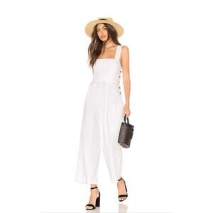Free People Fara Jumpsuit Overalls Sz 2 White Wide Leg Crop Pleats Baggy Coastal